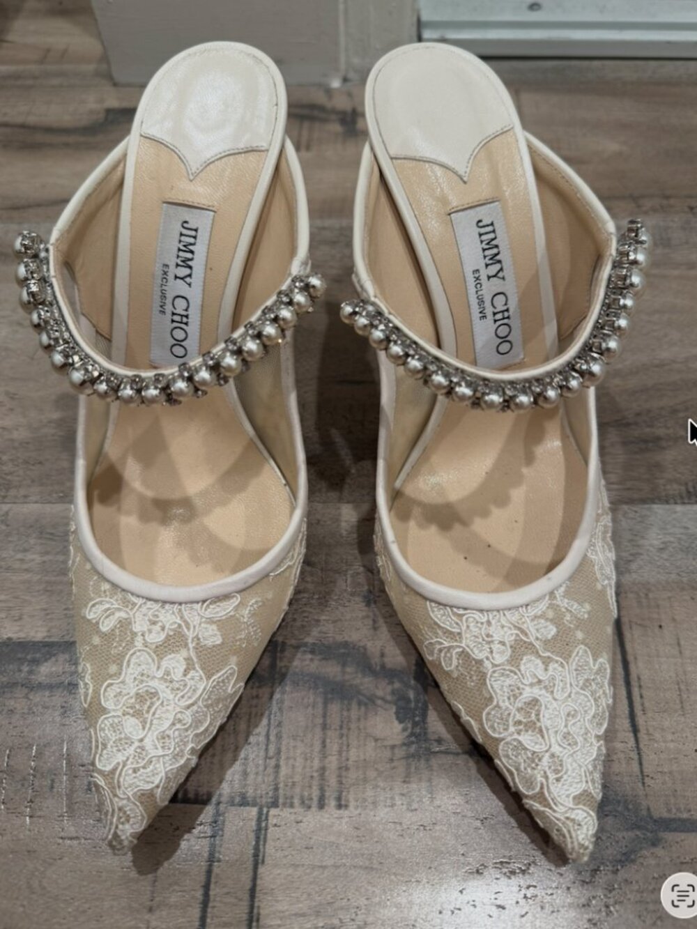 Jimmy Choo Bing Embellished Lace High-Heel Mules in ivory 38.5